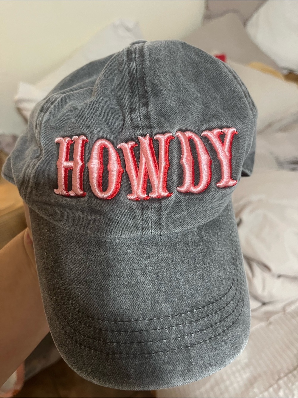 Hobby Lobby Gray Hat with Pink "HOWDY" Embroidery